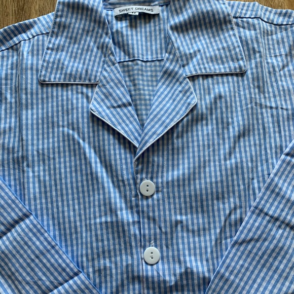Men’s blue & white gingham button down pajama top - Picture 2 of 8